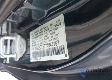 2000 Honda Accord 3.0 Ex из США, поврежденный, VIN 1HGCG2255YA044967